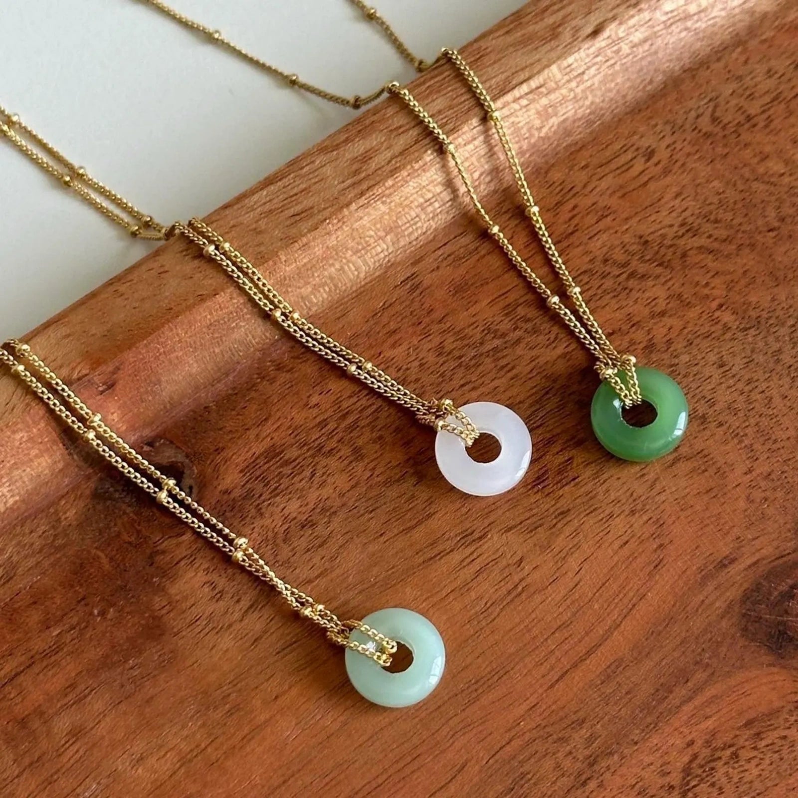 Myanmar Natural A-Grade Jade Pendant -Donut Necklace -Deep Green / Light Green / White (with identification certificate)