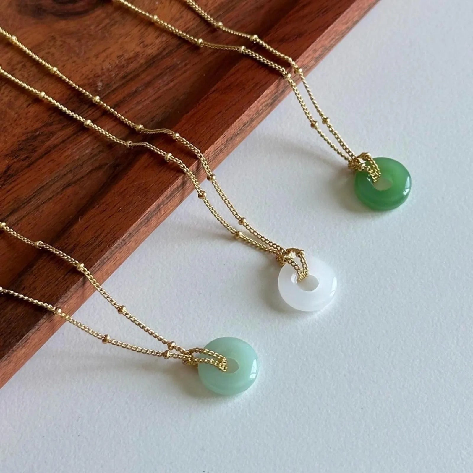 Myanmar Natural A-Grade Jade Pendant -Donut Necklace -Deep Green / Light Green / White (with identification certificate)
