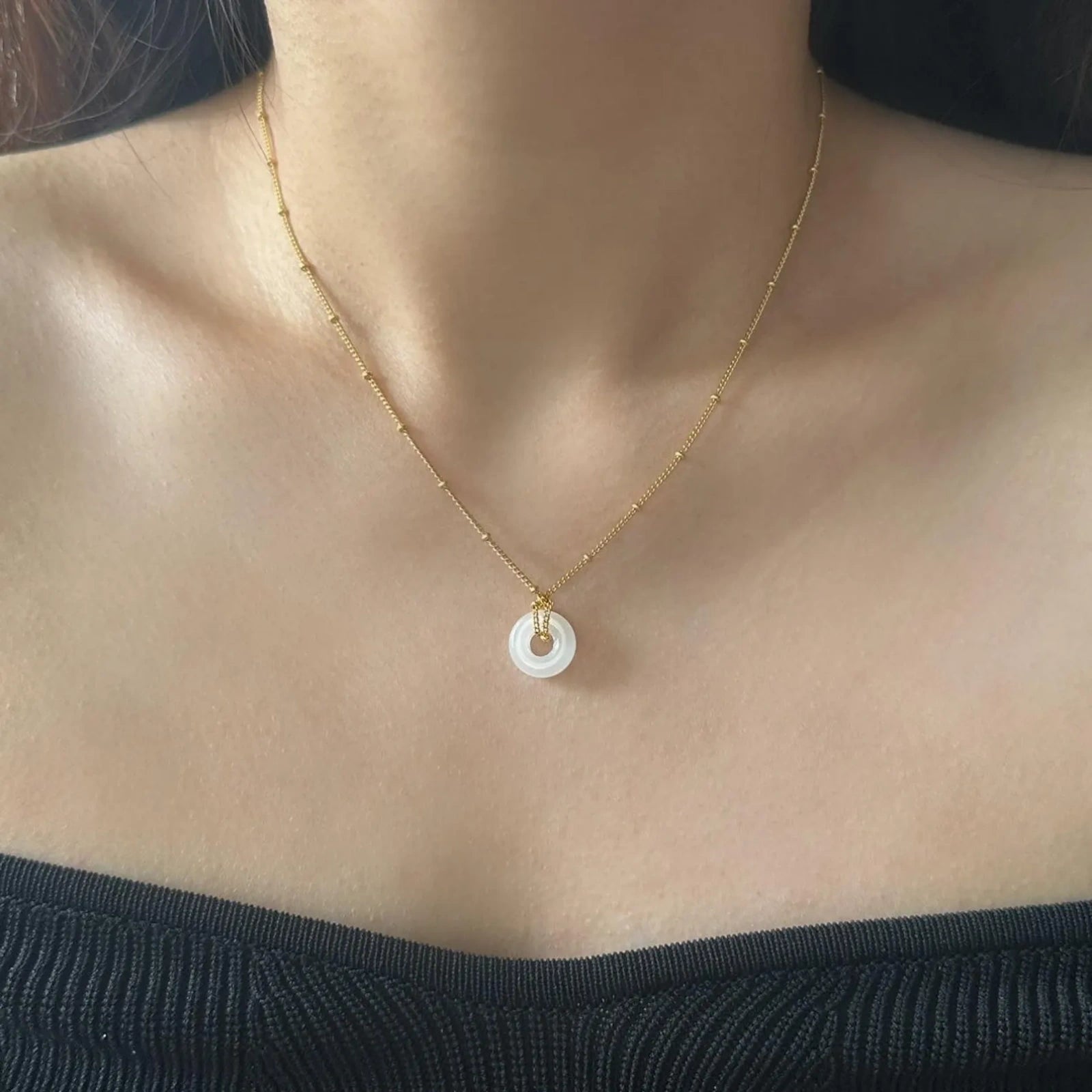 Myanmar Natural A-Grade Jade Pendant -Donut Necklace -Deep Green / Light Green / White (with identification certificate)