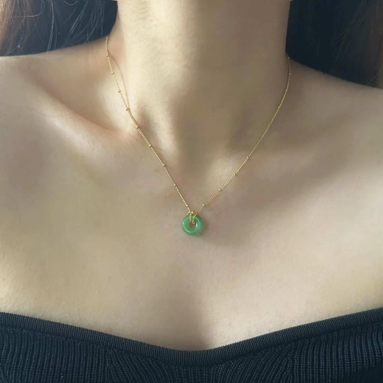 Myanmar Natural A-Grade Jade Pendant -Donut Necklace -Deep Green / Light Green / White (with identification certificate)